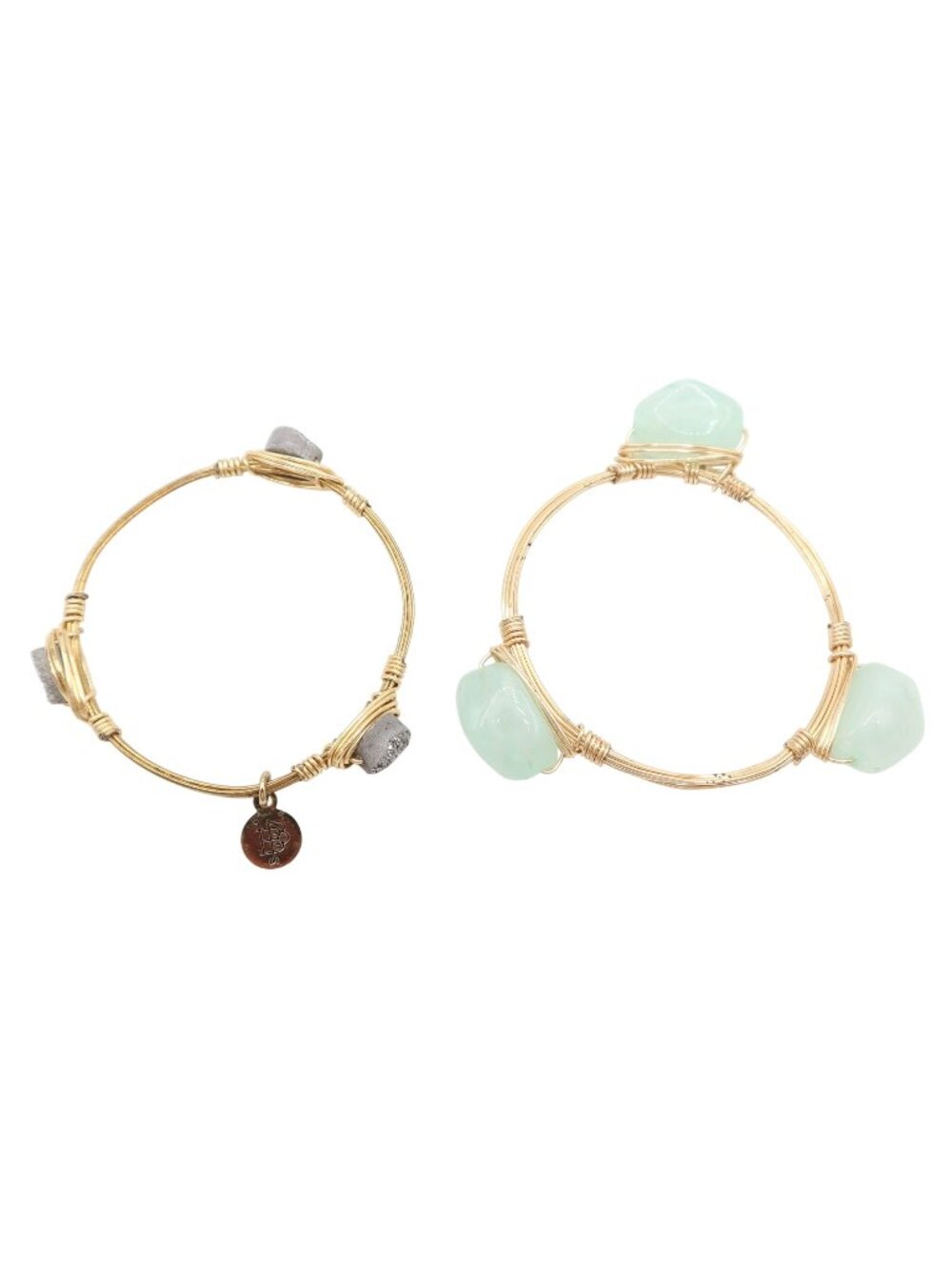 BOURBON AND BOWTIES Druzy Stone Wire Wrap Gold Tone Bracelets Agate Grey Green